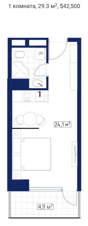Apartment 29.3 m², studio — photo 1