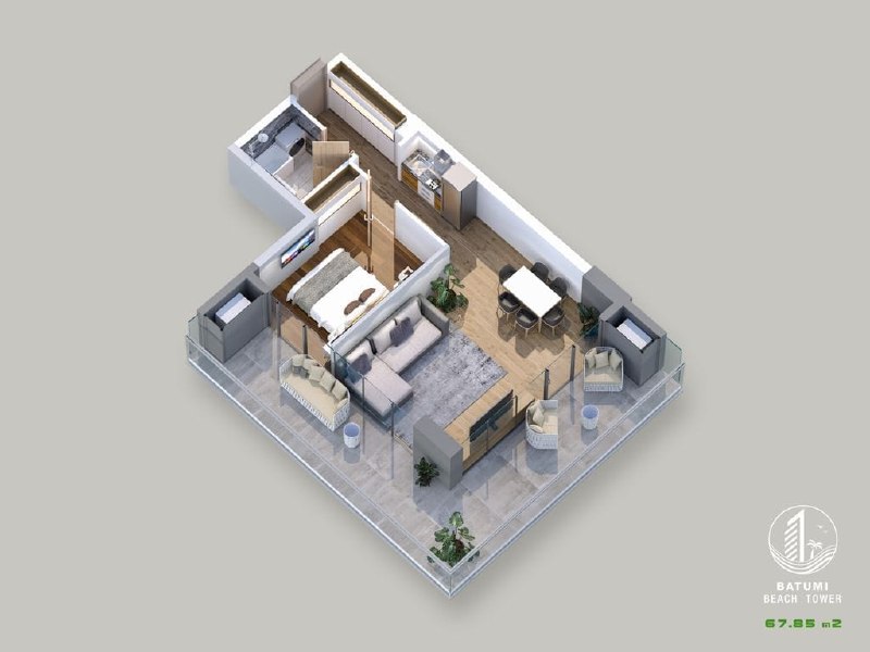 Apartment 67 m², 2 rooms — photo 1